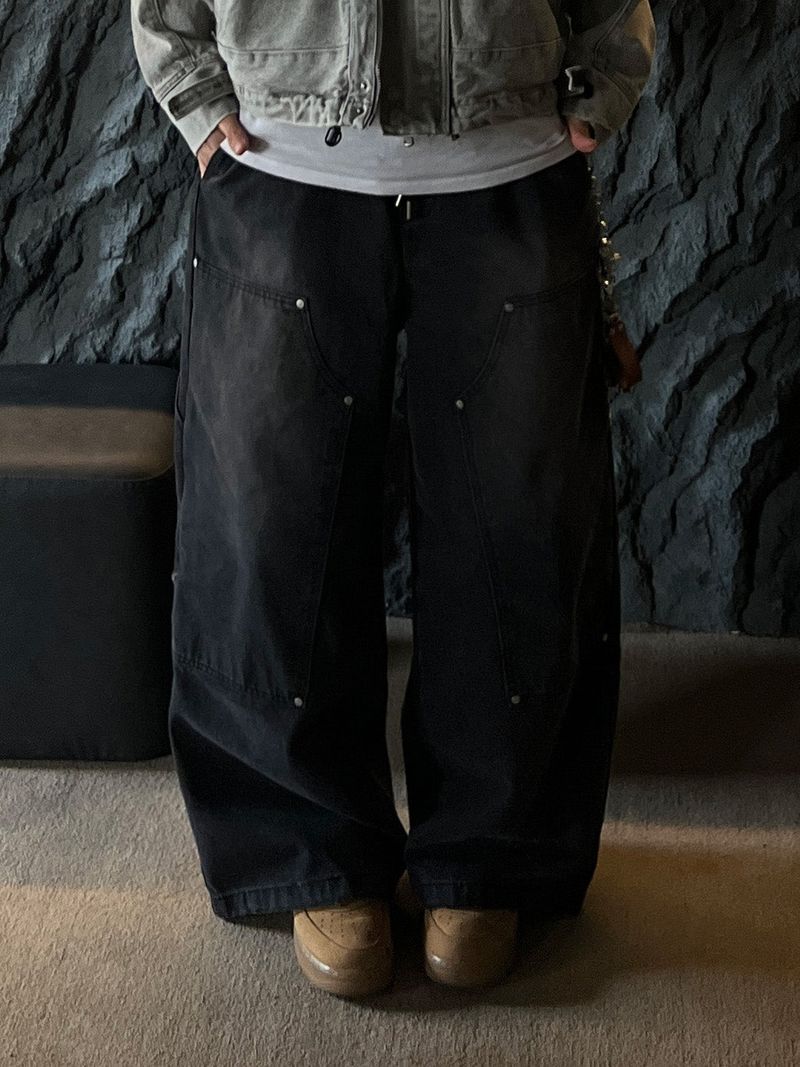 Cargo Zipper Carpenter Denim Pants (2 Colors)
