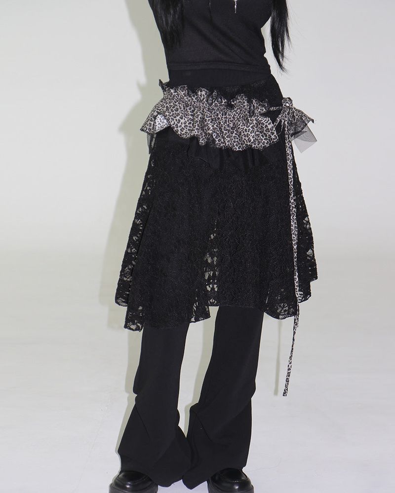 lace see-through layered midi skirt