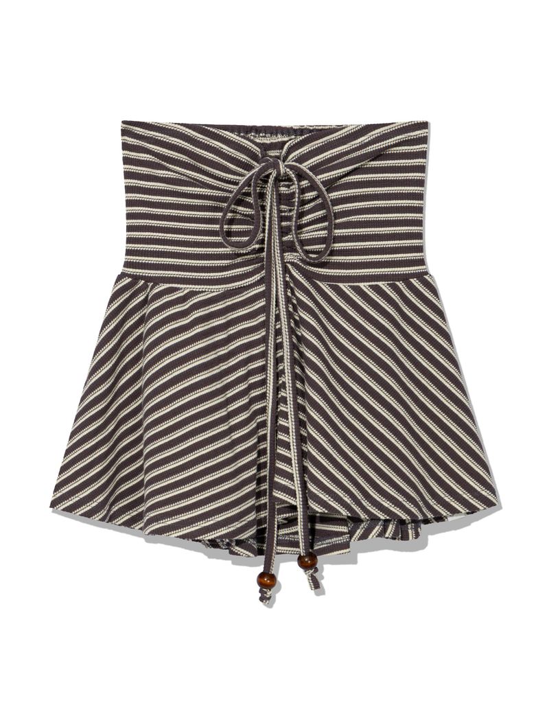 STRIPE SHIRRING FLARE TOP(CHARCOAL)