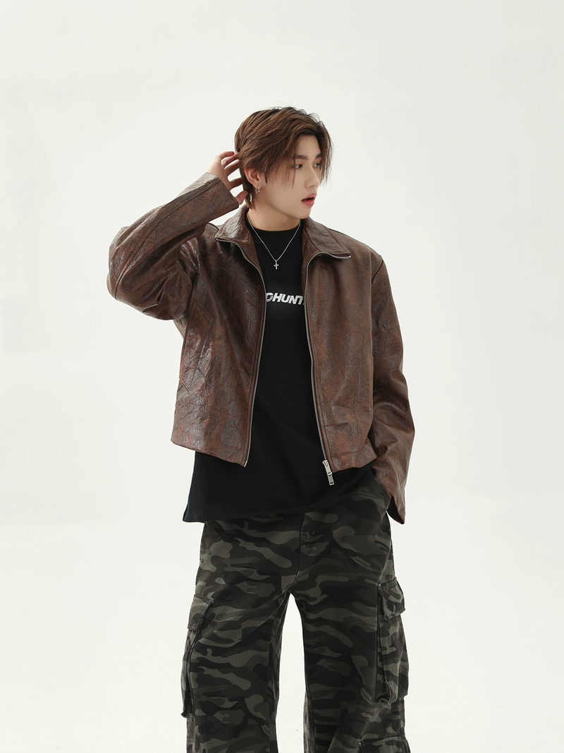 TURNTIDE（ ターンタイド）の「Distressed PU Leather Cropped Jacket（Jackets/Outerwear）」