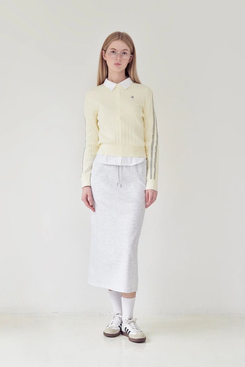 KIRSH PLAIN LINE POINT CABLE KNIT - IVORY