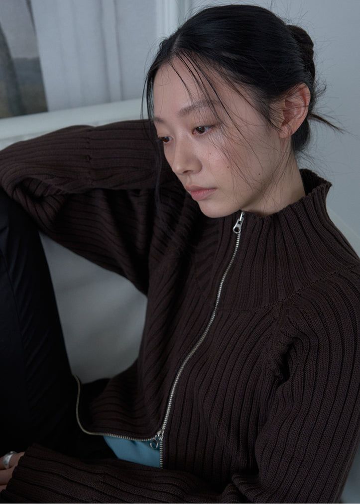 Zen High Neck Cardigan (Brown)