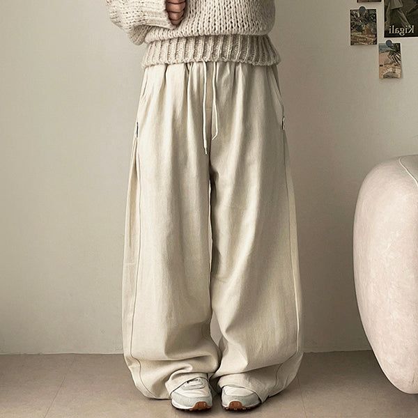 Rainside pintuck snap cotton wide pants