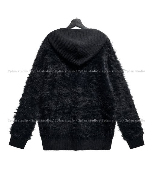 Trimming Mohair Hood Layer Knit