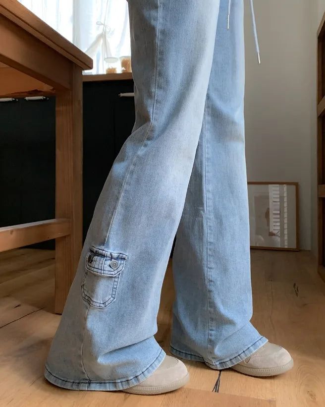 Shiff Ribbed Banding Bootcut Denim Pants