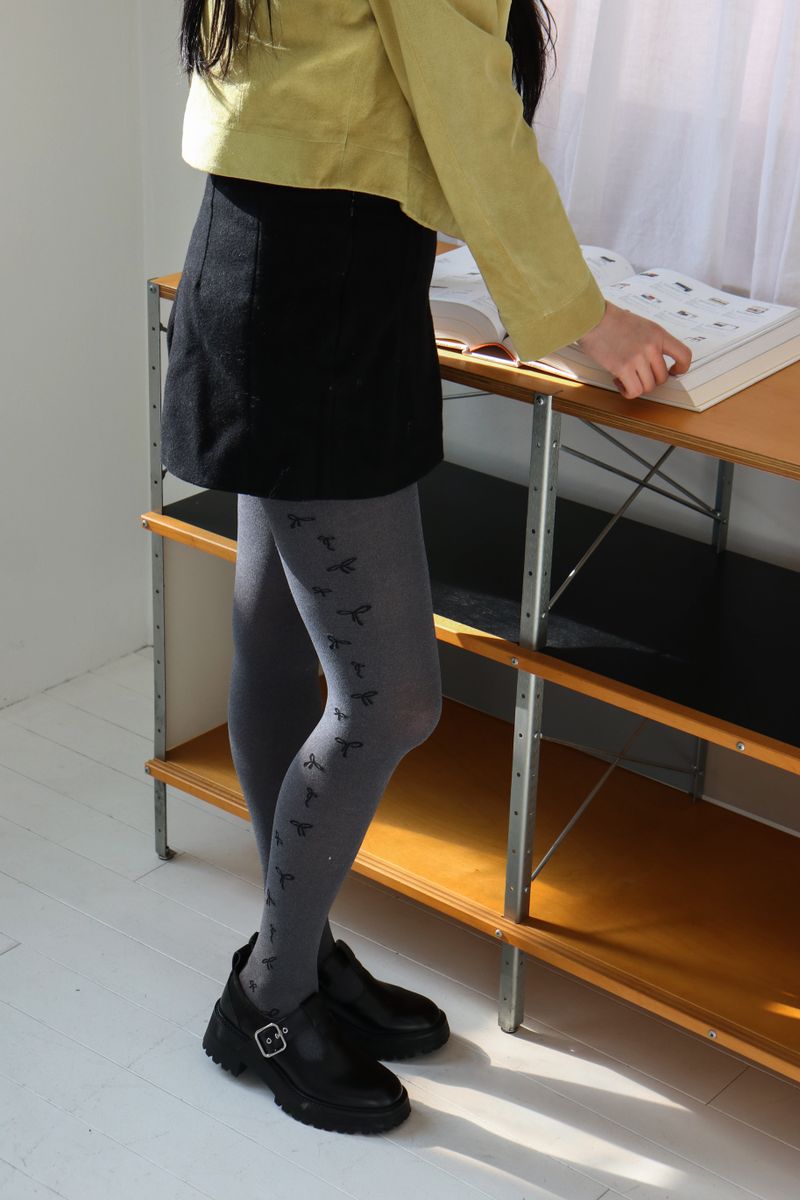 bow print gray tights 80D