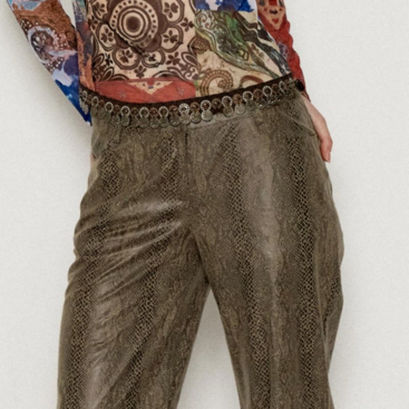 SHEISSHE/SNAKESKIN LEATHER FLARE PANTS