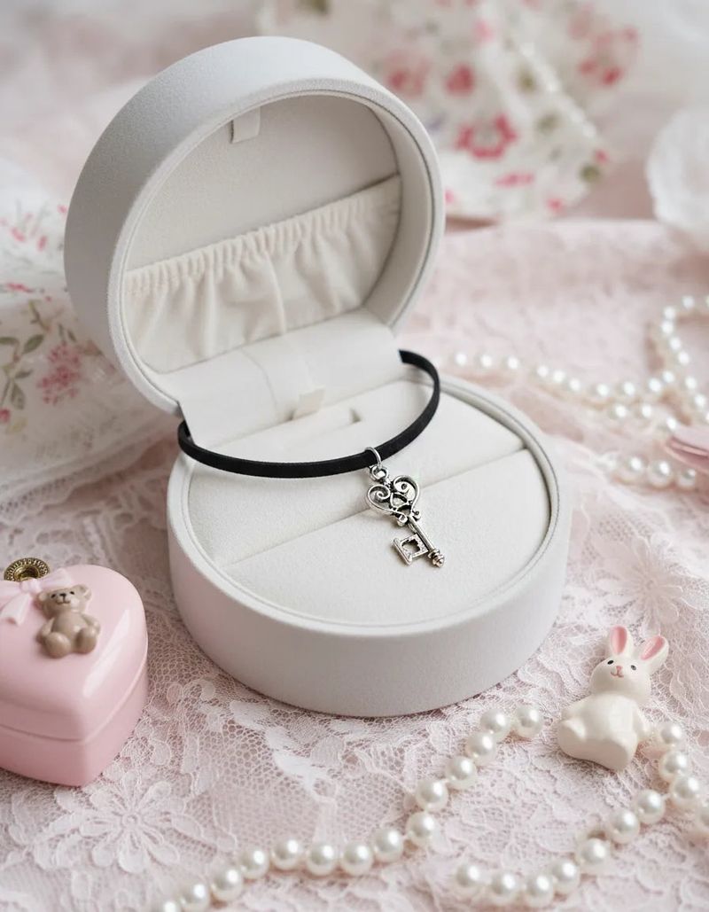[IVE Wonyoung Necklace] Silver Heart Key Choker Necklace