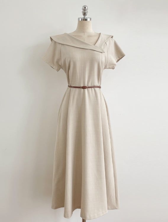 Beshu Diagonal V-collar Long One Piece (Belt set)
