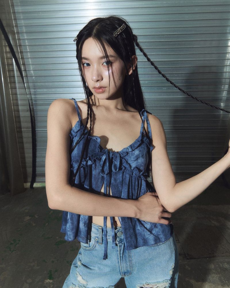 frill open bl - denim