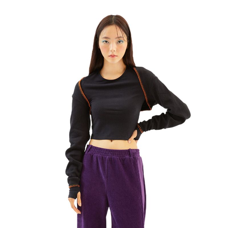 TUOMIO（トゥオミオ）の「メロースティッチドシュラッグ / Mellow Stitched Shrug [Black]（Tops）」