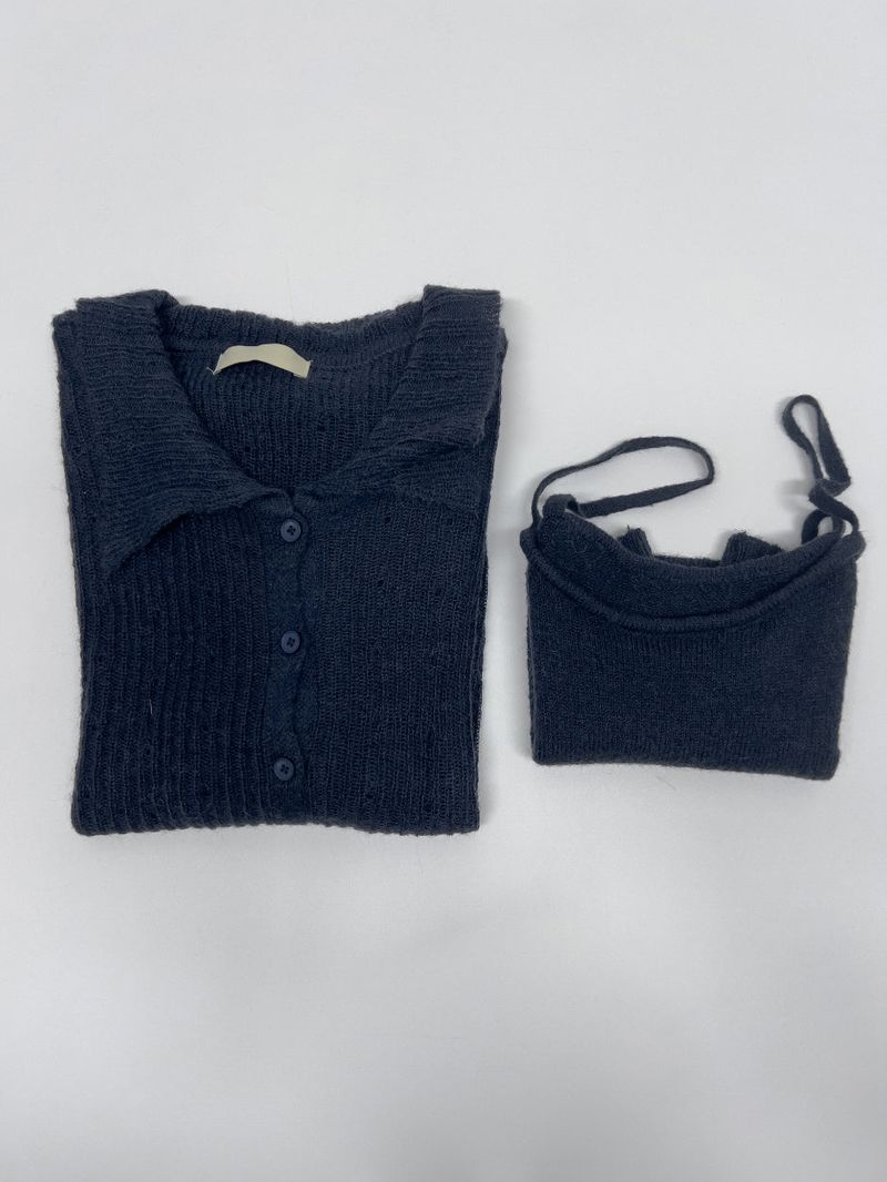 [Bustier set] Collar Wool See-through Knit