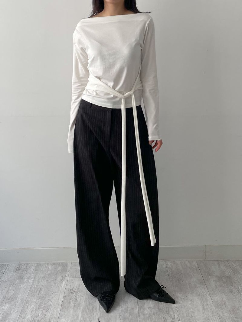 Boat Neck Shirring Wrap T-Shirt