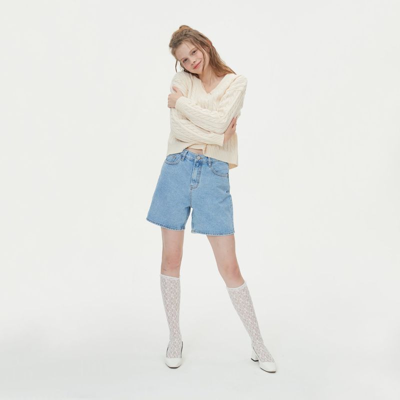 V NECK CABLE CROP KNIT_IVORY