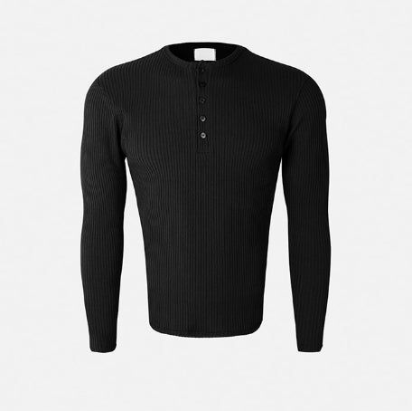 Kanden Ribbed Henley Neck Slim Long Sleeve T-shirt