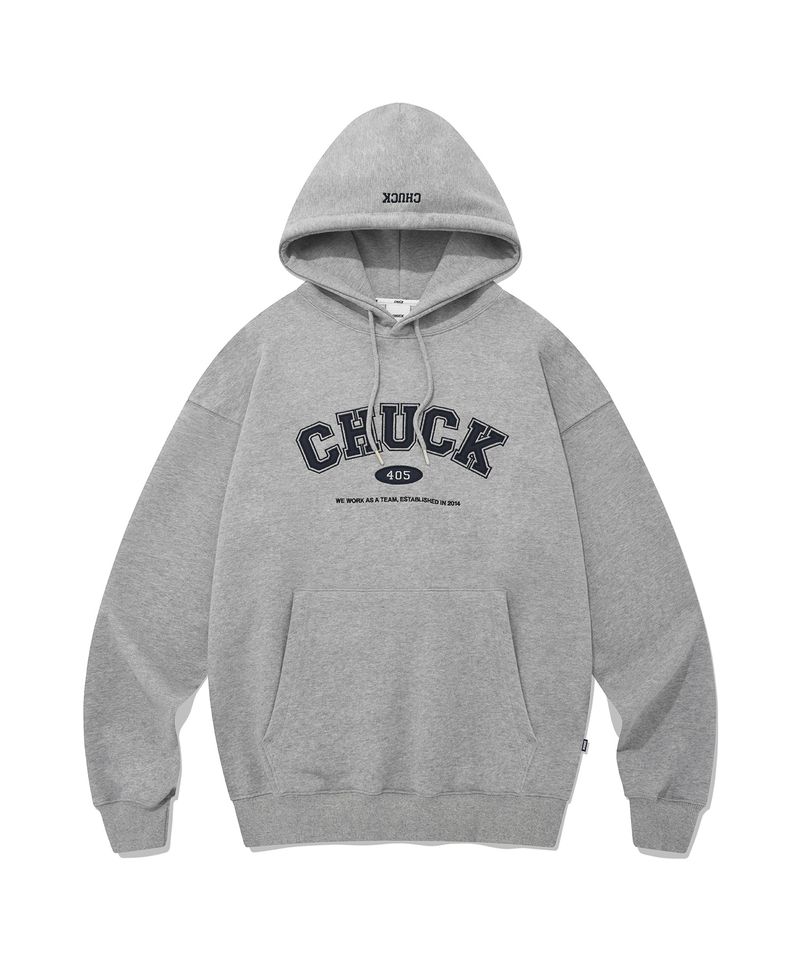 CHUCK(チャック)の「CHUCKアプリケアーチロゴフーディ / CHUCK APPLIQUE ARCH LOGO HOODIE (GRAY)(Tops)」