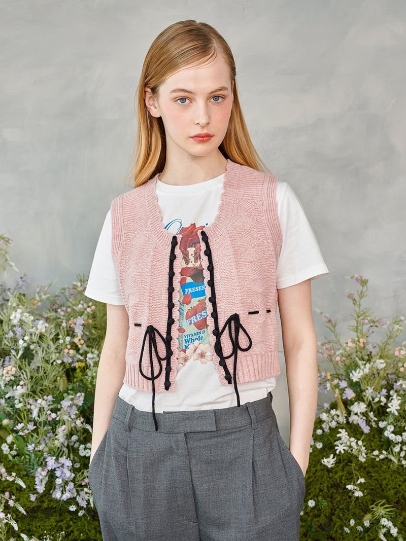 Petite Ribbon Knit Vest (Pink)