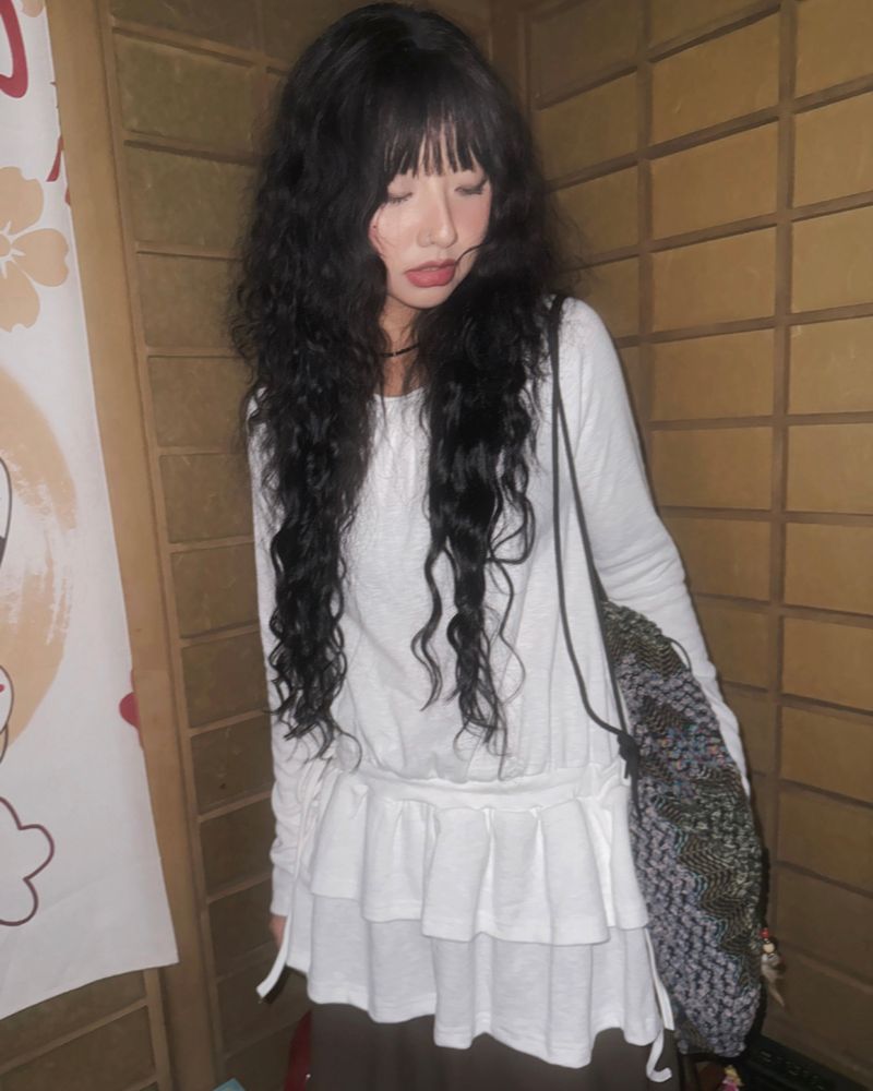 douchidouchi（ドウチドウチ）の「(3color) Frill Layer Ribbon Slub Tee（Tops）」