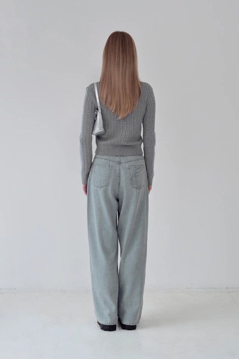 KIRSH PLAIN LINE POINT CABLE KNIT - GRAY 