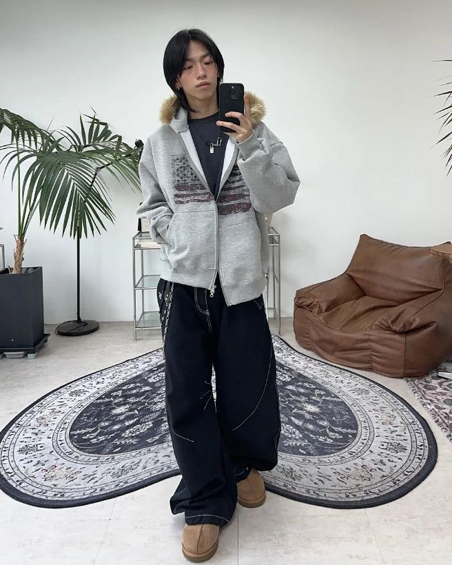 Rain Flag Fur Brushed Hood Zip-Up