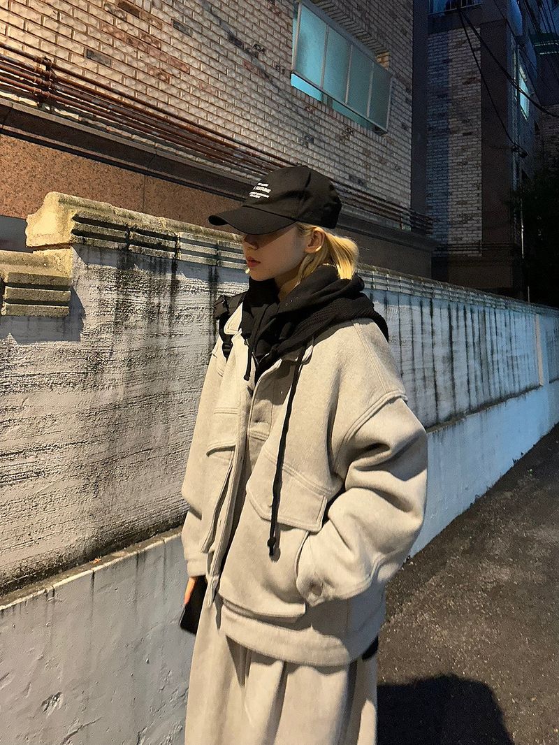 Warm hooded knit zip-up