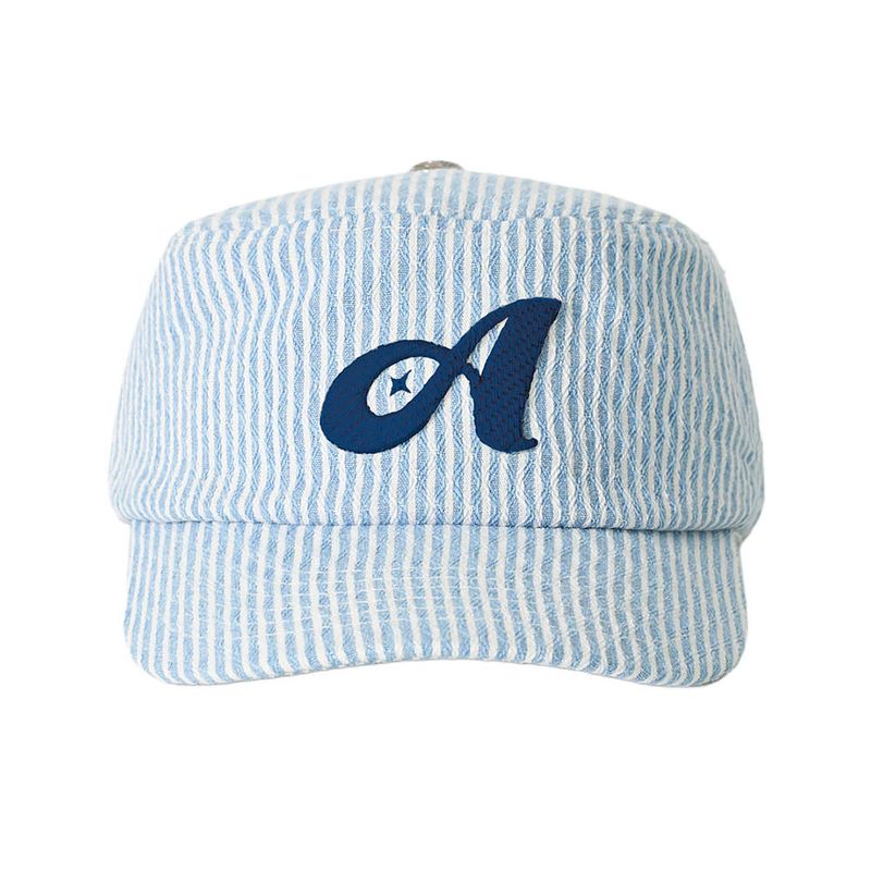 Argyle Stripe Denim Pillbox Cap (Blue Denim)