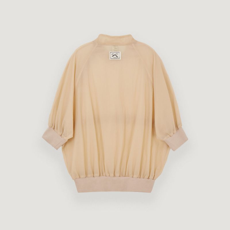 Beige Nylon Ruffle Blouse