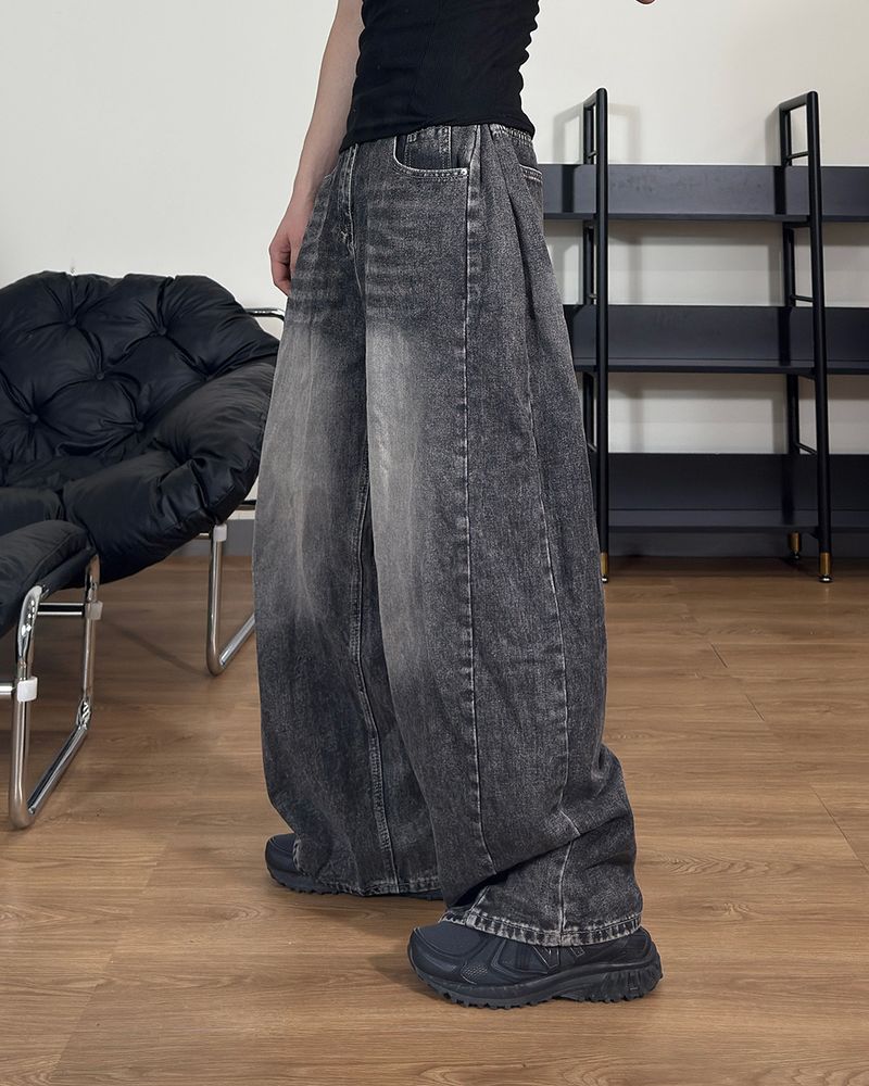 Mech side tuck wide denim pants
