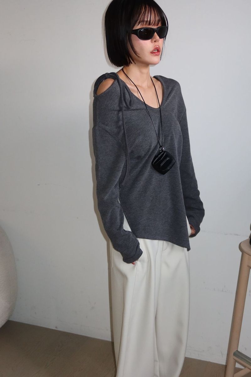 SLIT OFF TOP_MELANGE GRAY