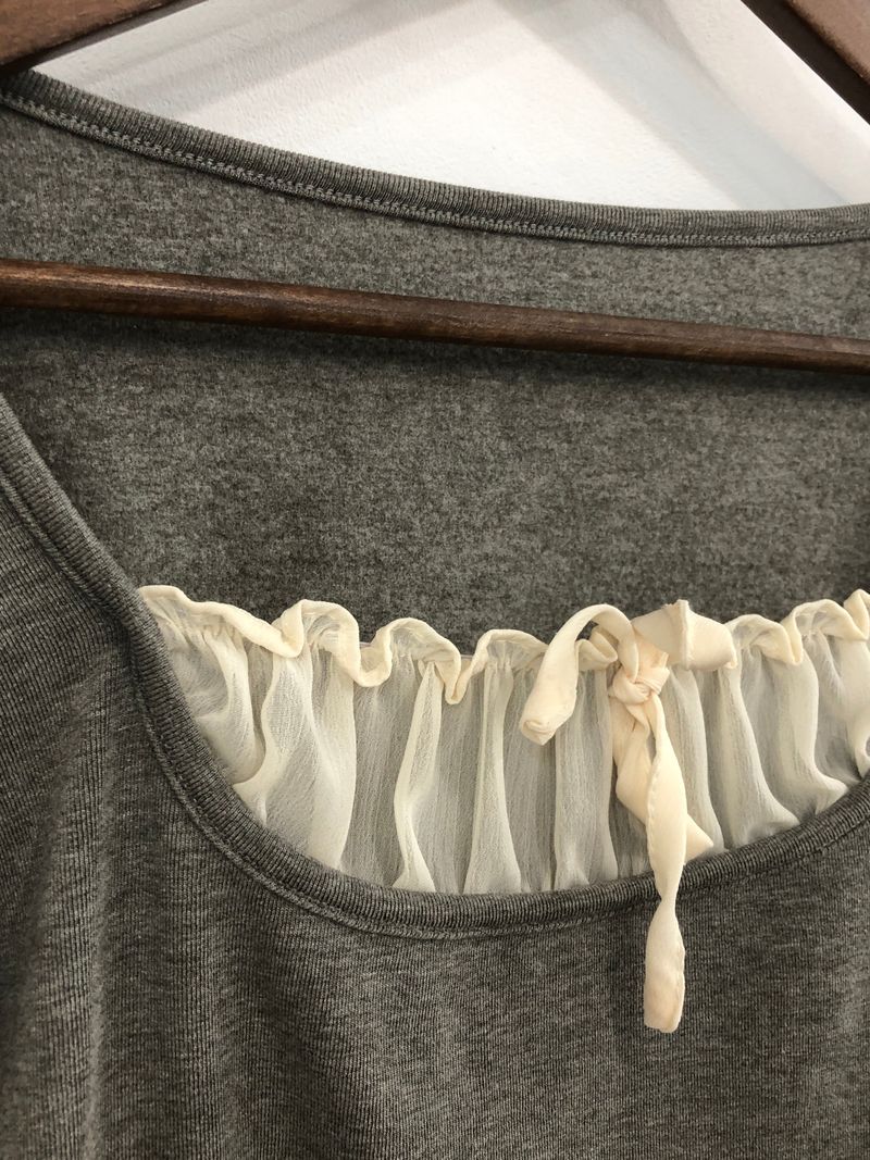 Gray Frill Mix Knit Top