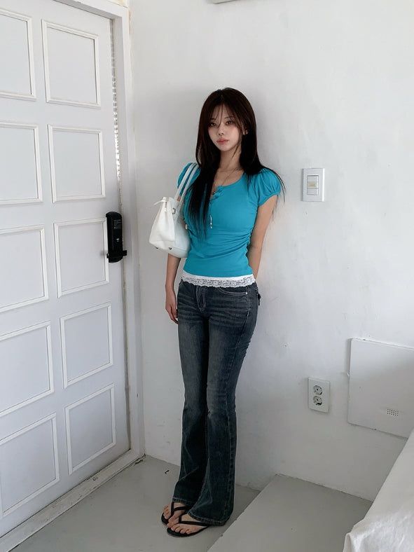 Shingo Stitch Back Pocket Washing Bootcut Denim Pants