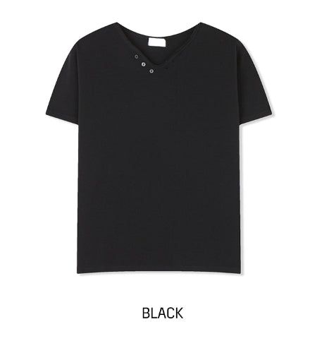Veil Button V-neck Short Sleeve T-shirt