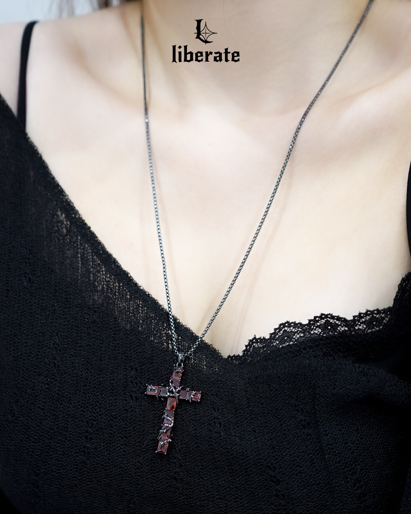 Red Cubic Cross Chain Necklace