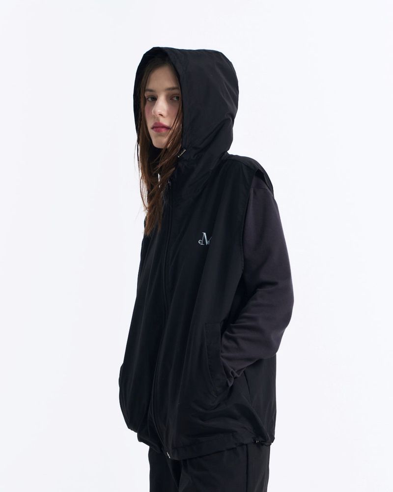 TECH NYLON HOOD VEST (Black, Charcoal) 
