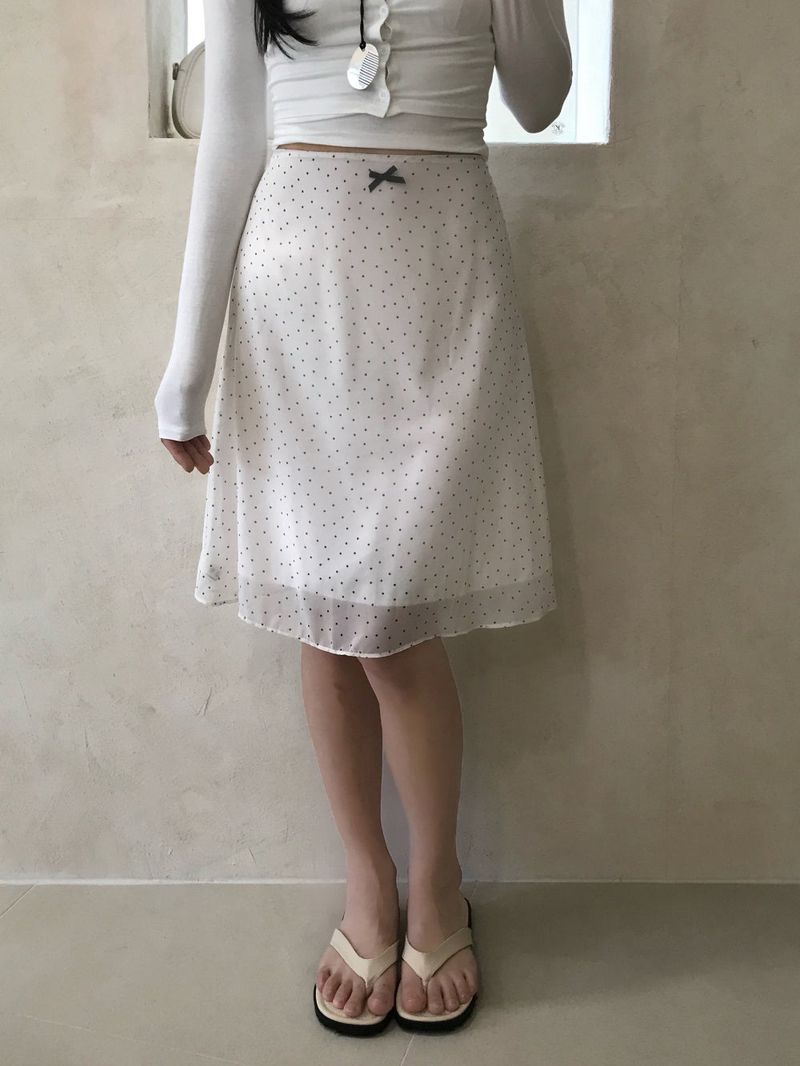 White Pure Dot Midi Skirt