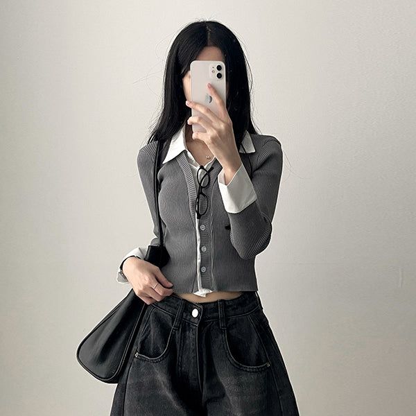 Slow Shirt Cardigan Layered Set