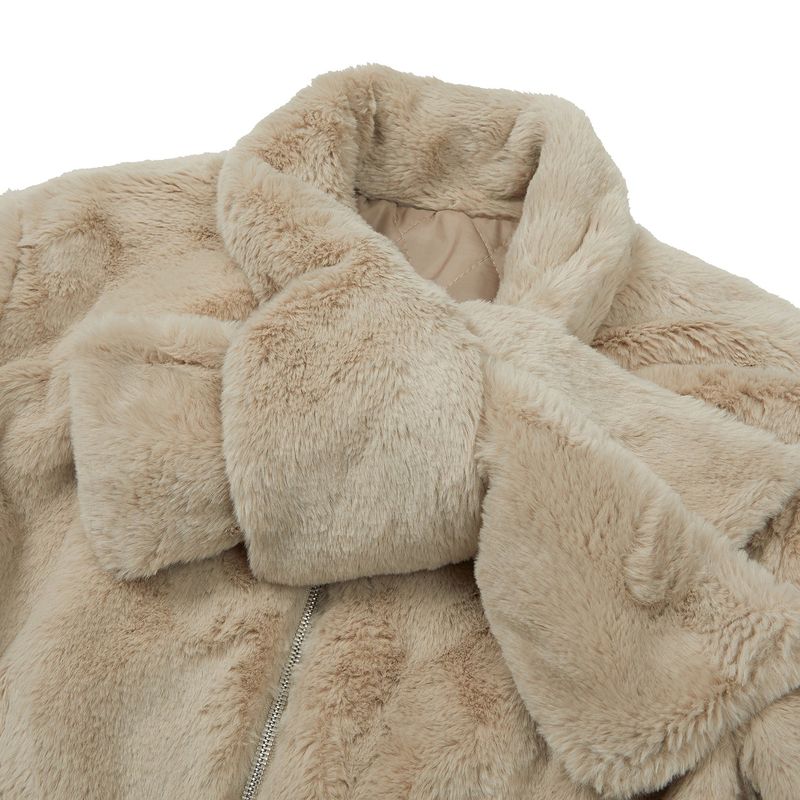 フラッフィーボータイファージャケット / Fluffy Bow tie Fur Jacket [BEIGE]