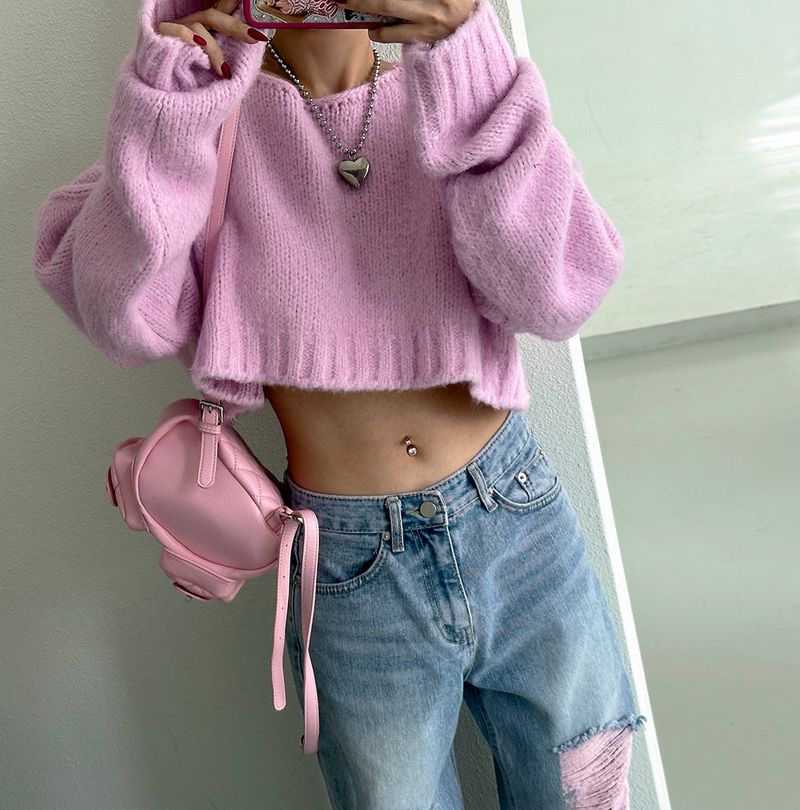Salt wool cropped knitwear (pink)