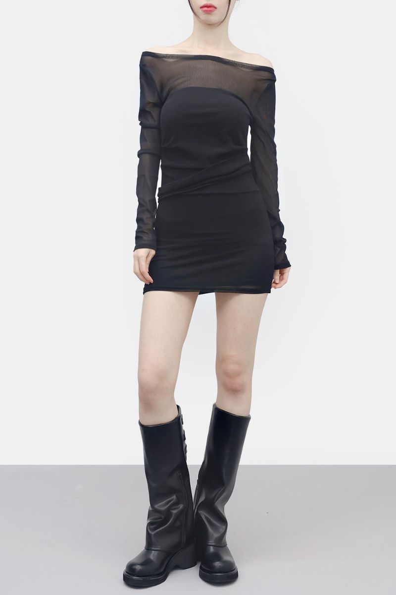NONCODE（ノンコード）の「Moten See-through Off-Shoulder One-Piece Dress（Dresses）」