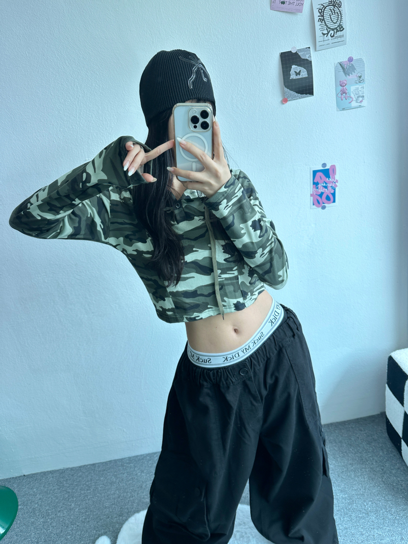 CROP MILITARY HOODIE💚🖤