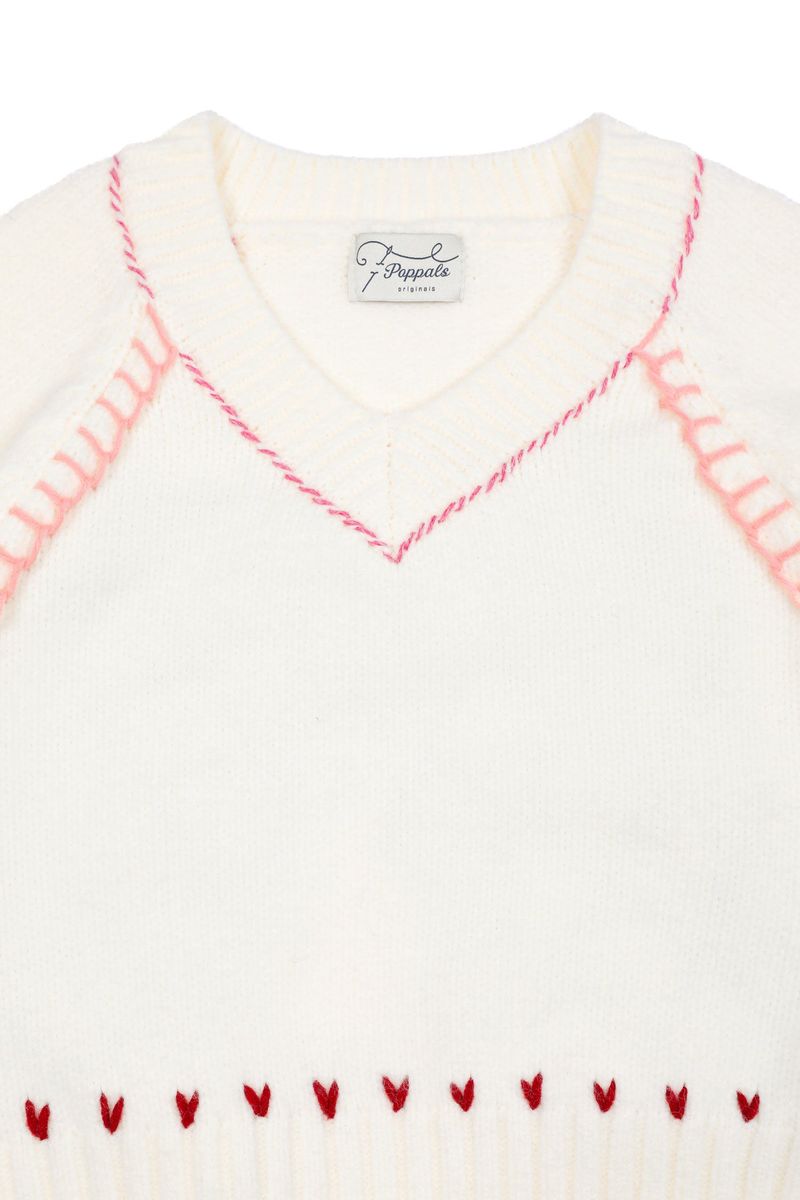 Heart Needle V-neck Knit [Ivory]