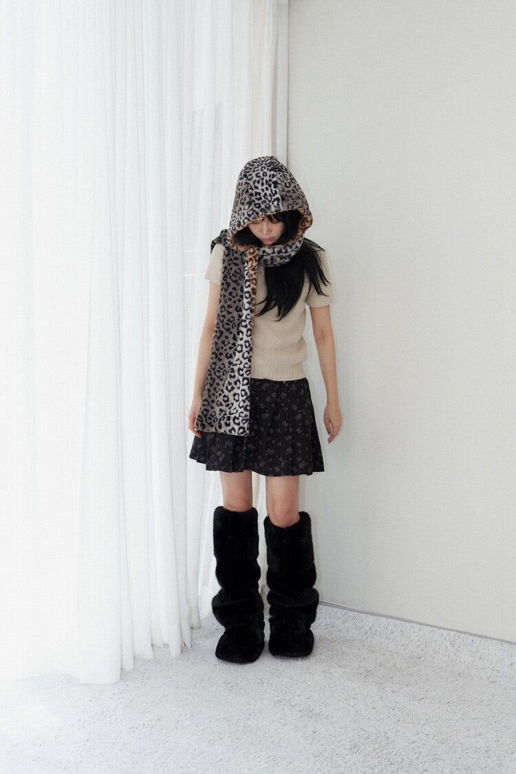 Leopard reversible hood muffler (brown)