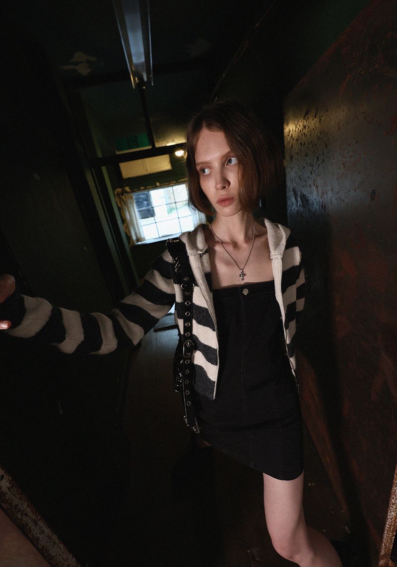 SYMBOL STRIPE KNIT ZIP-UP_IVORY