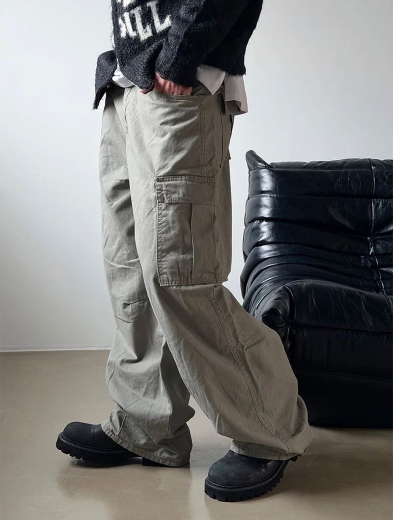Grayish wide cargo pants