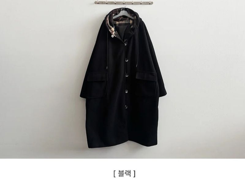 Melty King Bakshi woolen pocket long hooded coat