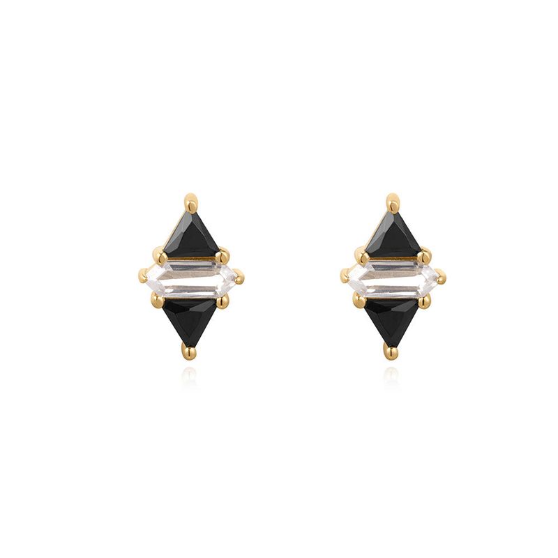 Triangle Black and White 925 Silver + 14k gold plating Stud Earring E059-07G