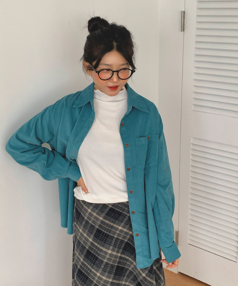 Corduroy Collar Shirt Shirt Blouse Basic Item Cotton