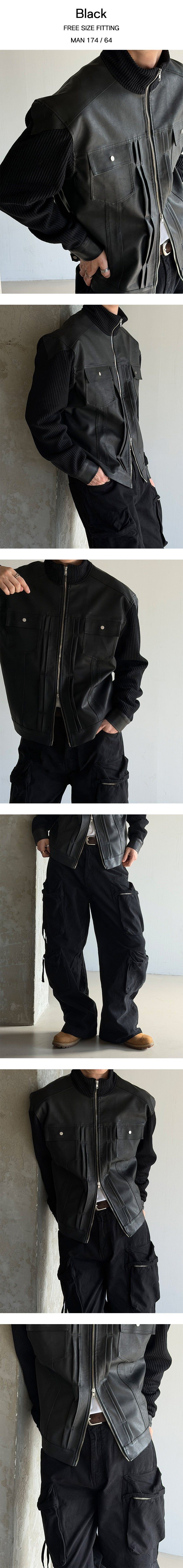 [F/W] Rough knit leather jacket
