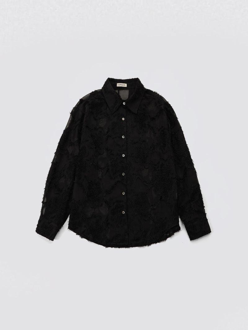 Feather Lace Overfit Shirt_Black
