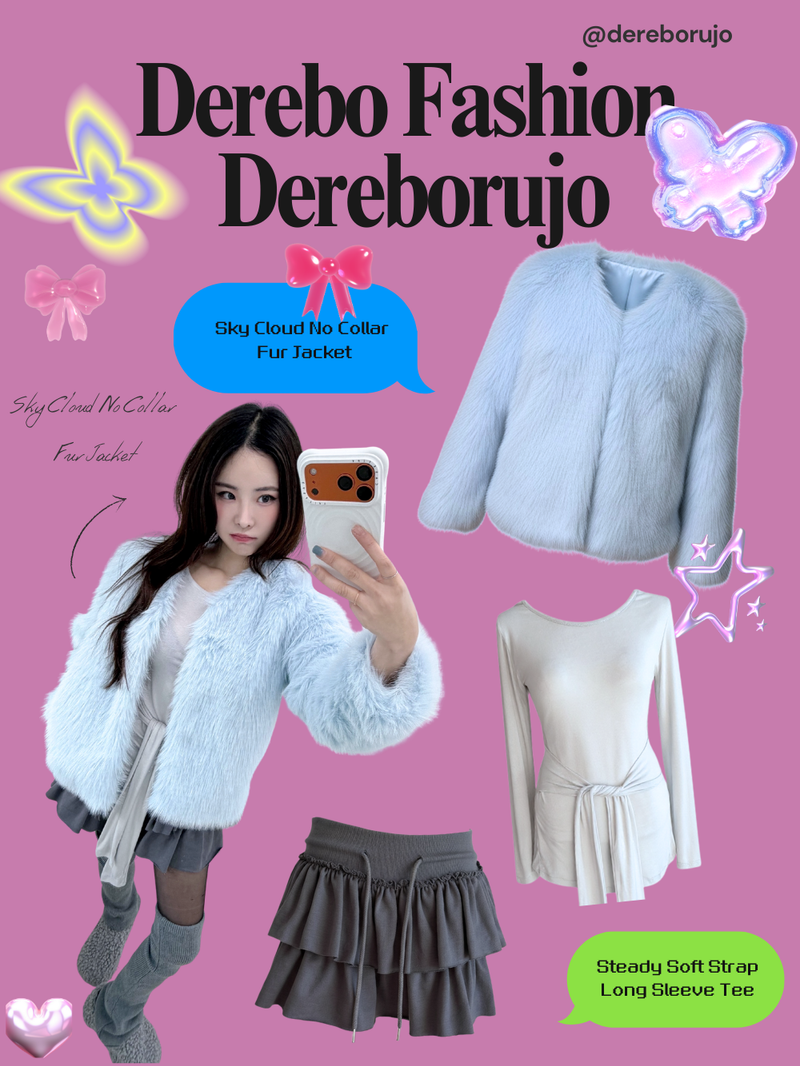 Sky Cloud No Collar Fur Jacket